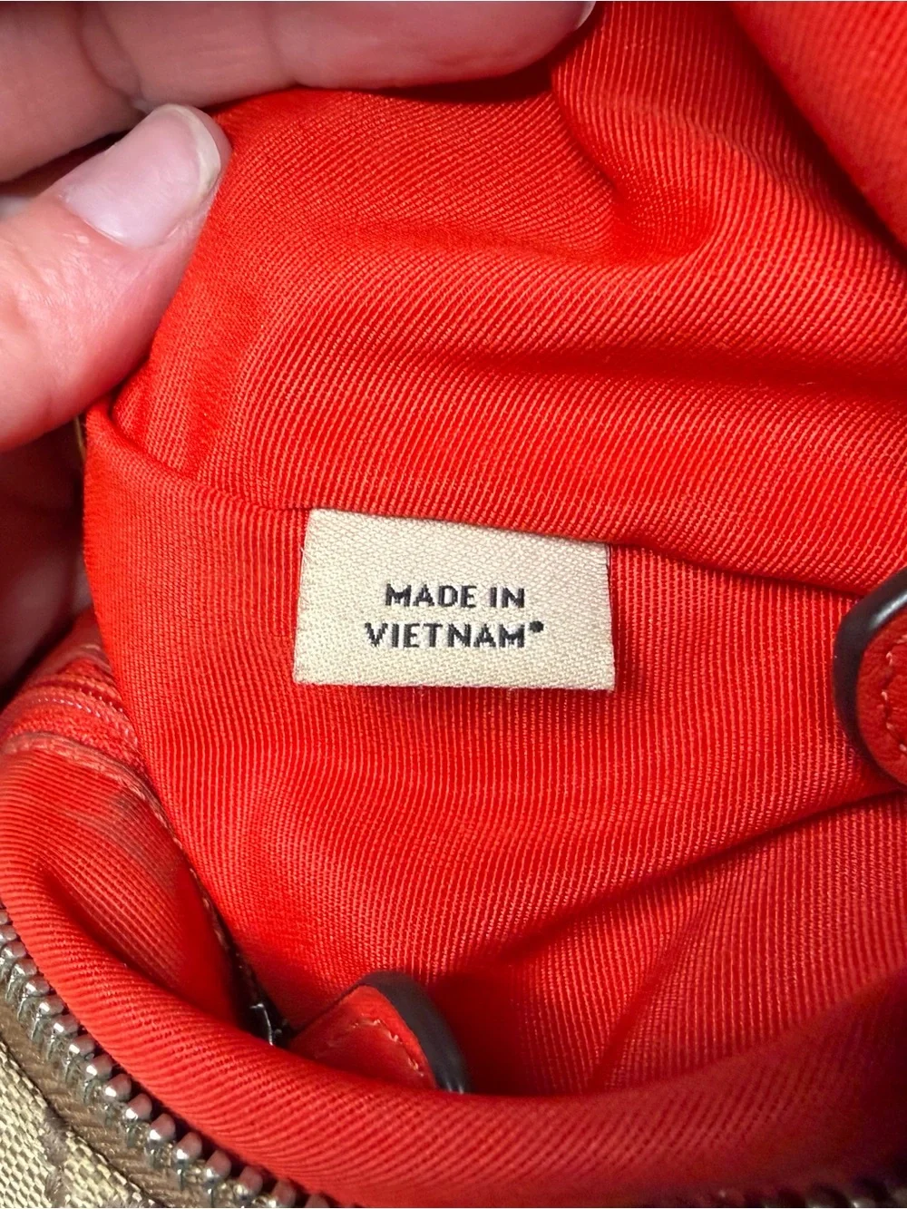Coach Tan Signature Jacquard Hobo with Red Strap